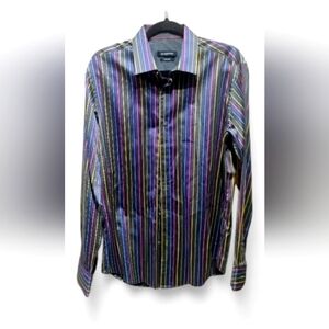 Bugatchi Striped Fit Multi Colored Striped Long Sleeve Shirt SZ M